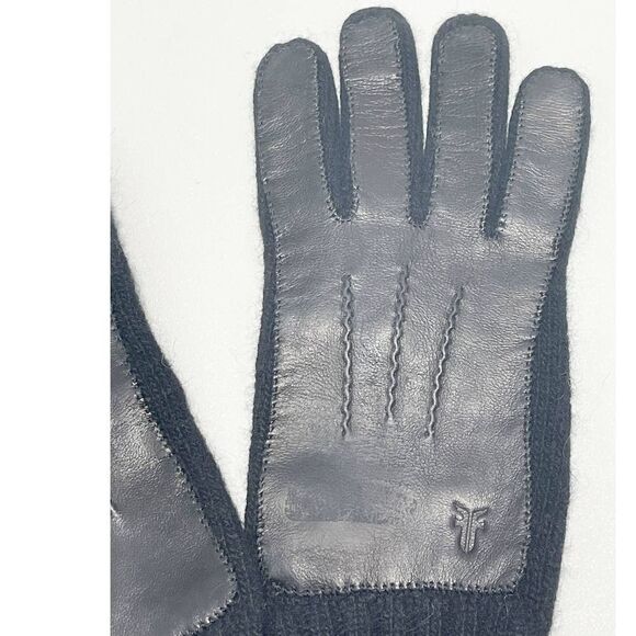 Frye Leather Patch Long Knit Wool Gloves Frye Stamped Black Large / Extra Large - Picture 5 of 6